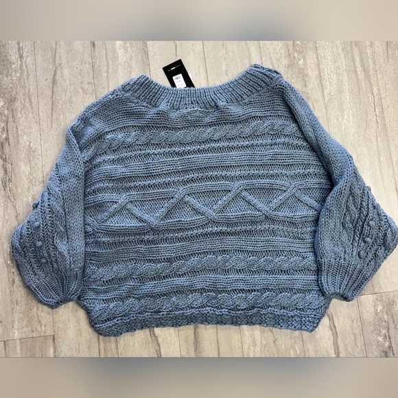 Hoping For Love Off Shoulder Sweater - Blue, NWT AMAZING - Picture 5 of 7